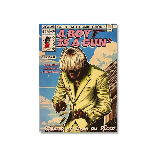 Retro comic hip hop singer canvas prints bedroom wall art