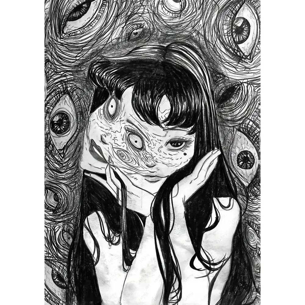 Retro cool girl b&w anime framed poster bedroom wall art