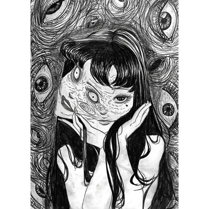 Retro cool girl b&w anime framed poster bedroom wall art