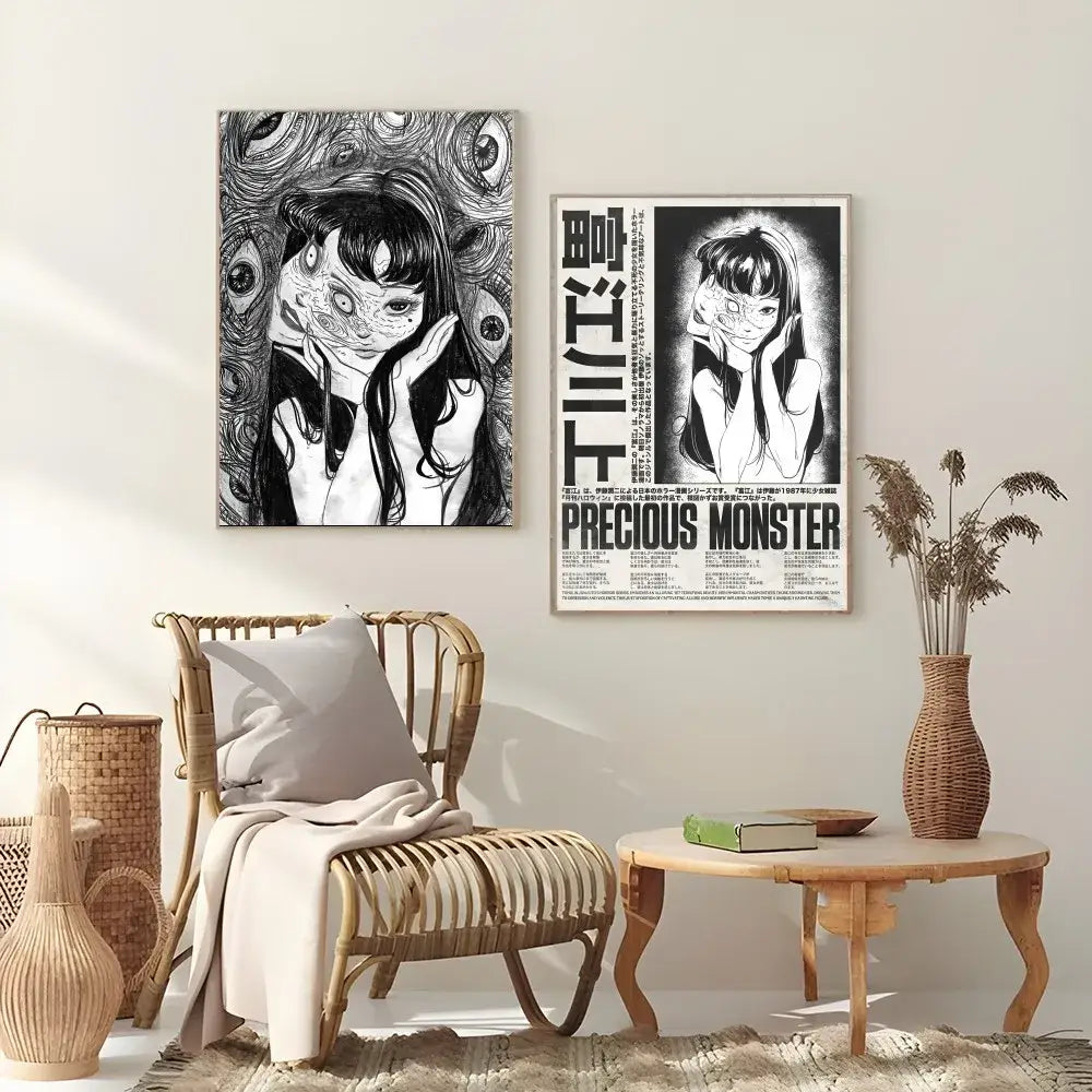 Retro cool girl b&w anime framed poster bedroom wall art