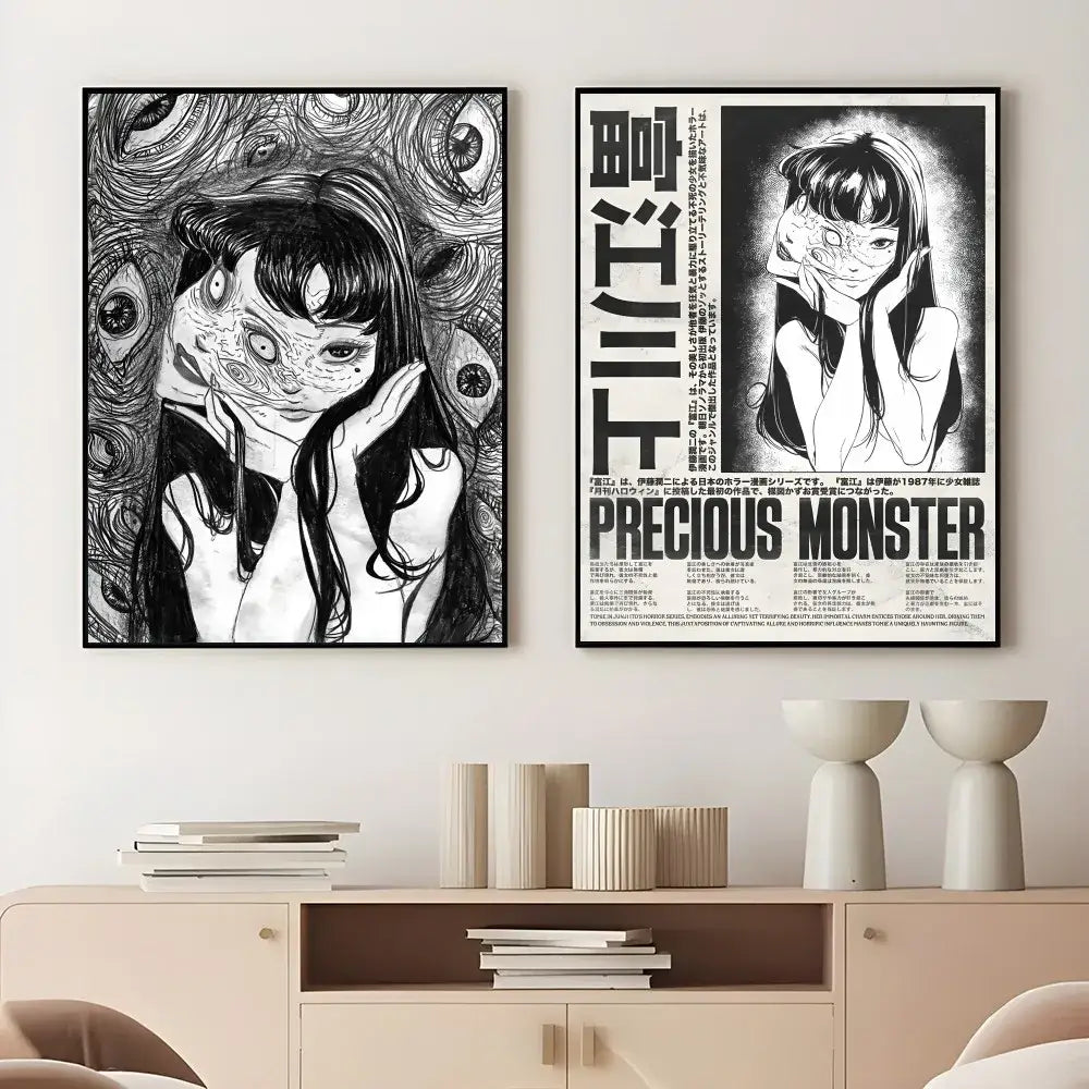 Retro cool girl b&w anime framed poster bedroom wall art