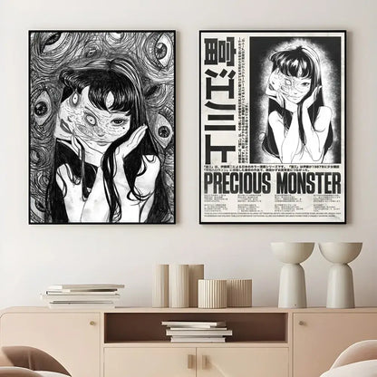 Retro cool girl b&w anime framed poster bedroom wall art