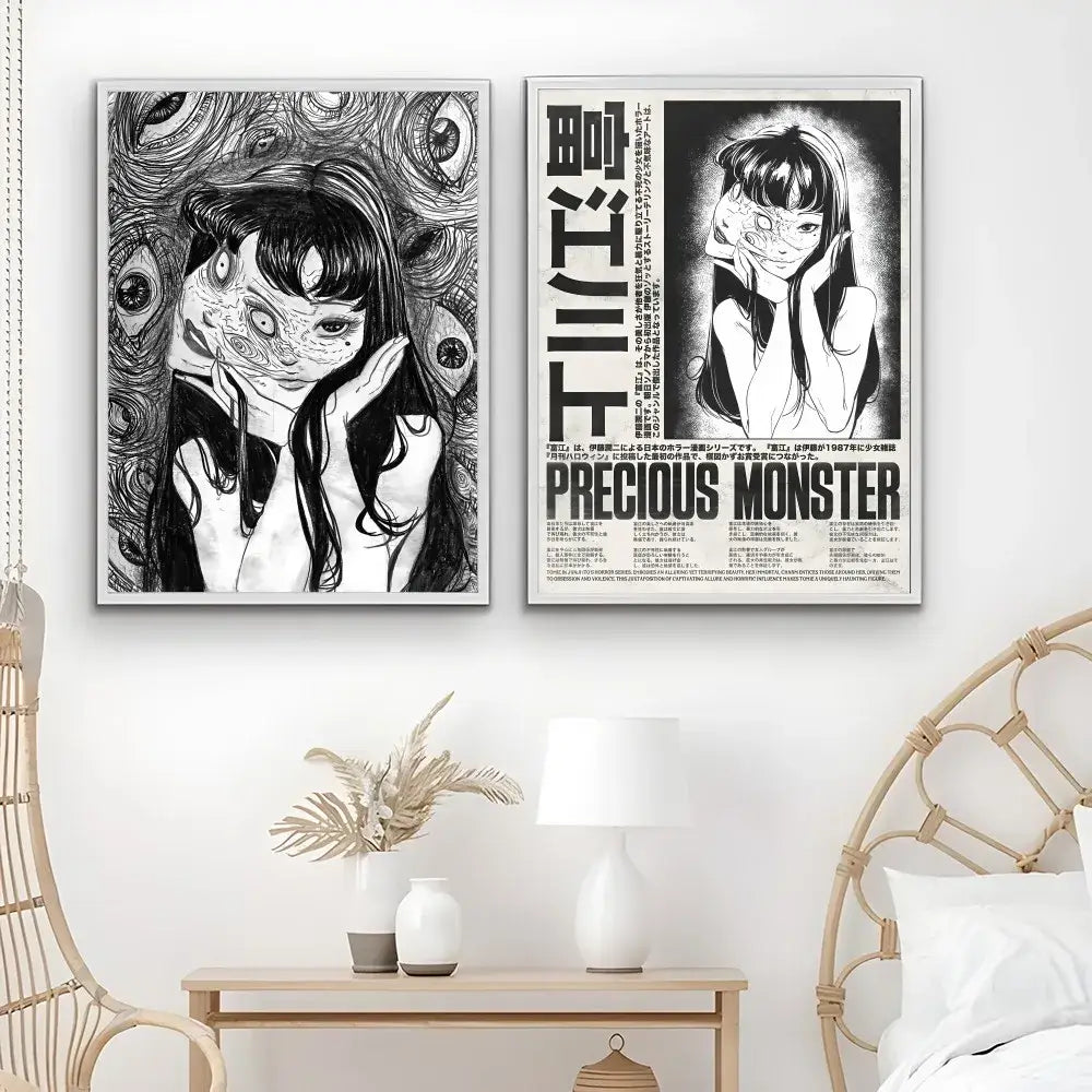 Retro cool girl b&w anime framed poster bedroom wall art