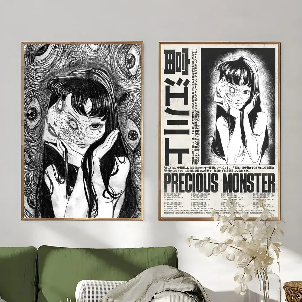 Retro cool girl b&w anime framed poster bedroom wall art