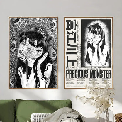 Retro cool girl b&w anime framed poster bedroom wall art