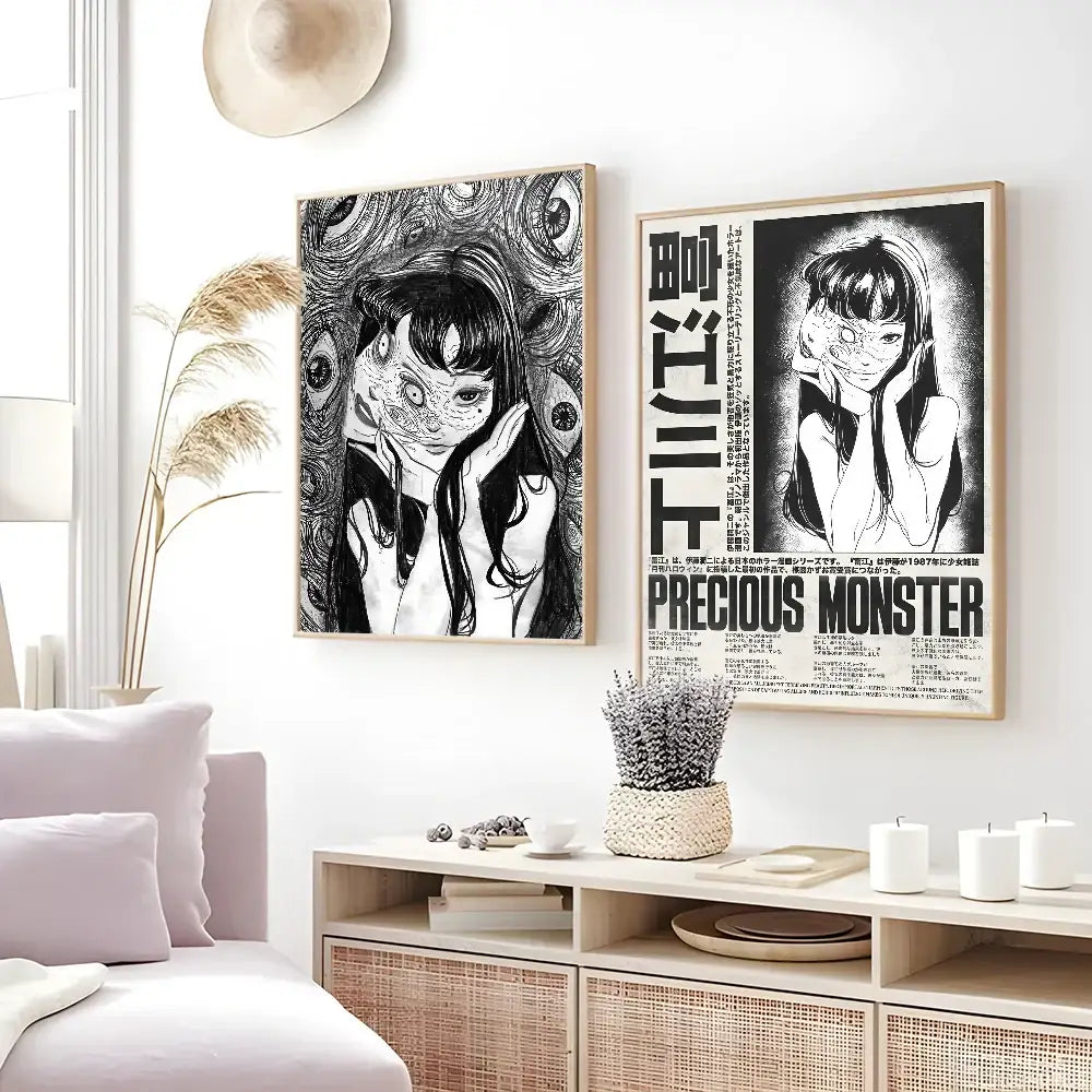 Retro cool girl b&w anime framed poster bedroom wall art