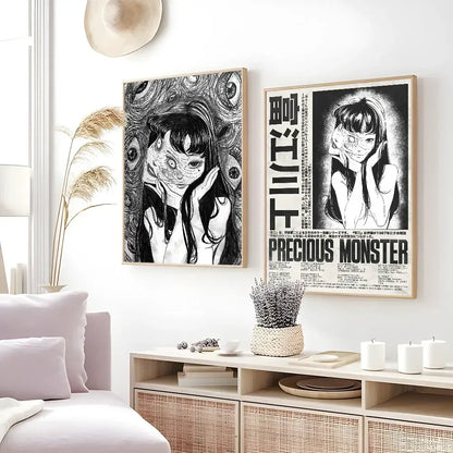 Retro cool girl b&w anime framed poster bedroom wall art