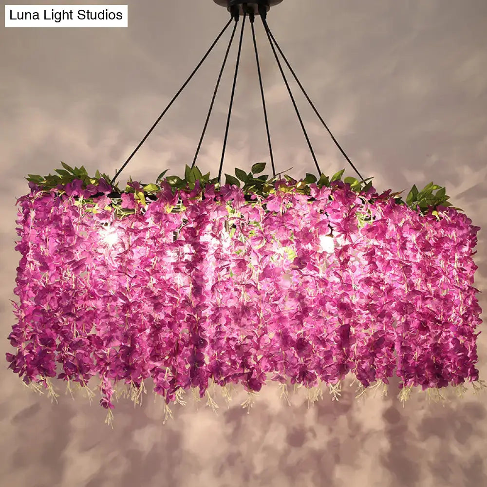Retro purple wisteria floral ceiling light features six bulbs dining room