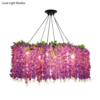 Retro purple wisteria floral ceiling light features six bulbs dining room