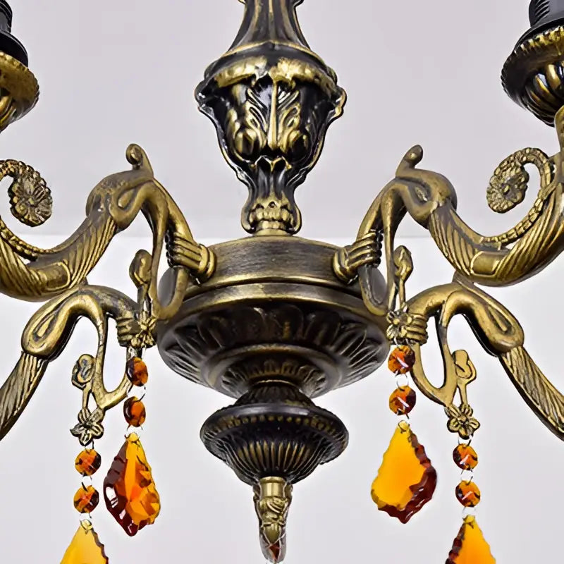Retro yellow & blue stained glass chandelier bedroom light