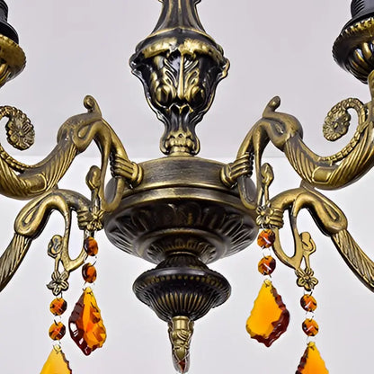 Retro yellow & blue stained glass chandelier bedroom light