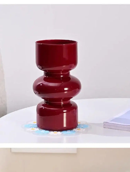 Retro red & blue glass vase living room flower decor