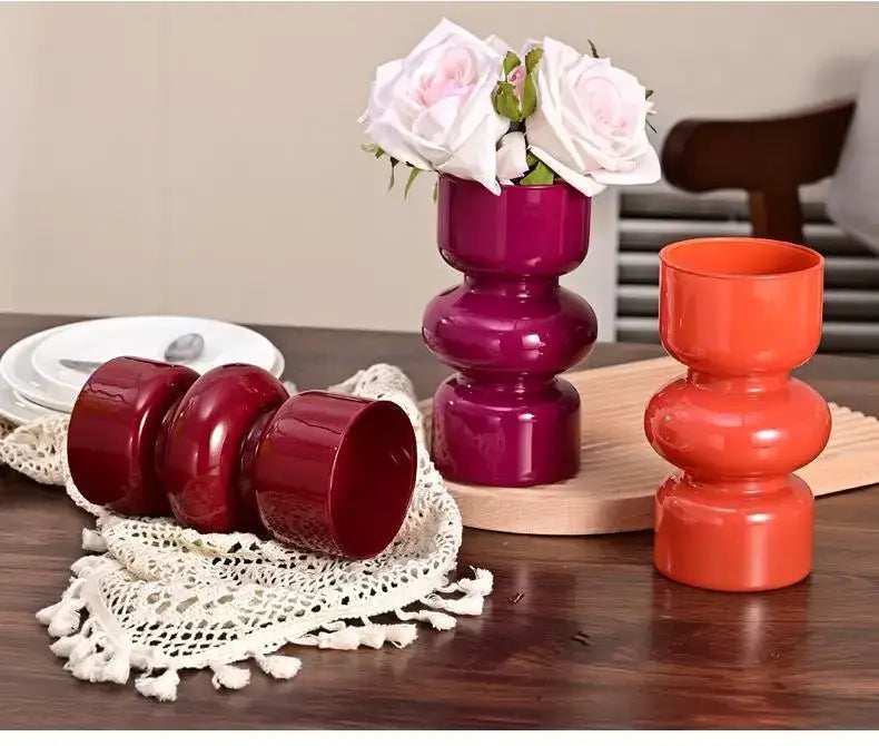 Retro red & blue glass vase living room flower decor