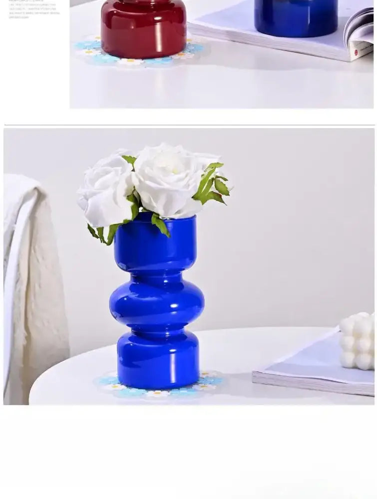 Retro red & blue glass vase living room flower decor