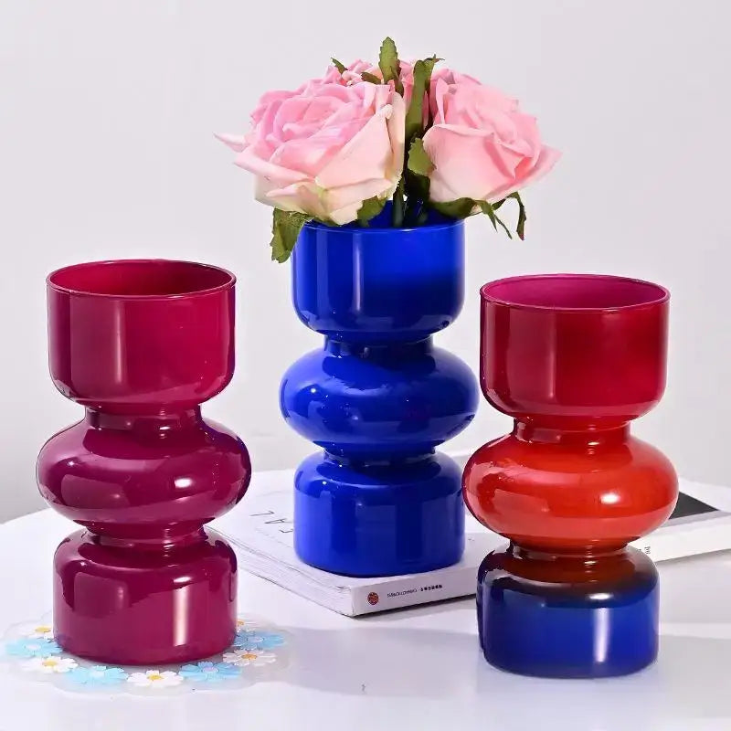 Retro red & blue glass vase living room flower decor