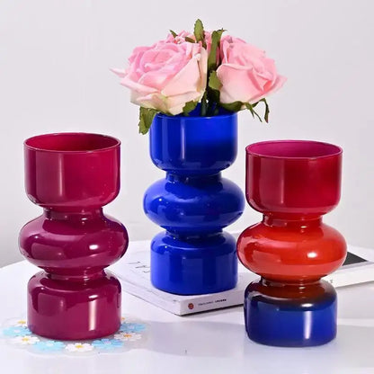 Retro red & blue glass vase living room flower decor