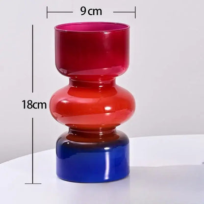 Retro red & blue glass vase living room flower decor
