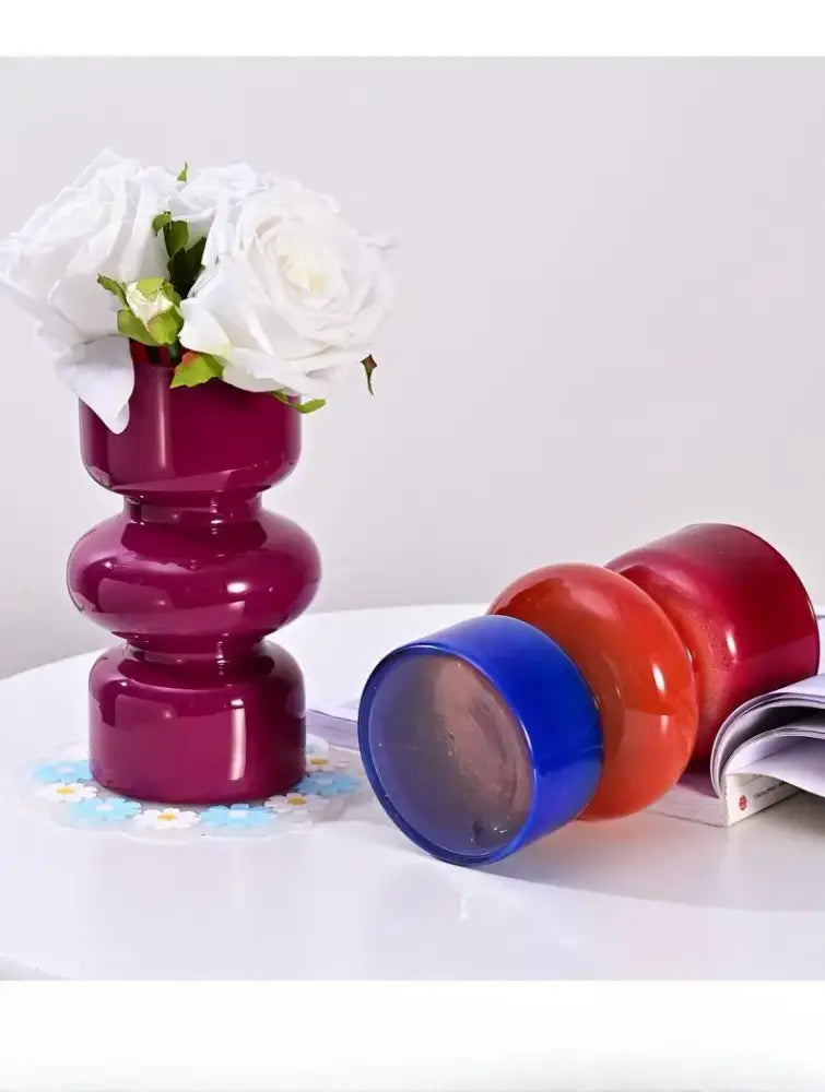 Retro red & blue glass vase living room flower decor