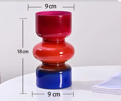 Retro red & blue glass vase living room flower decor