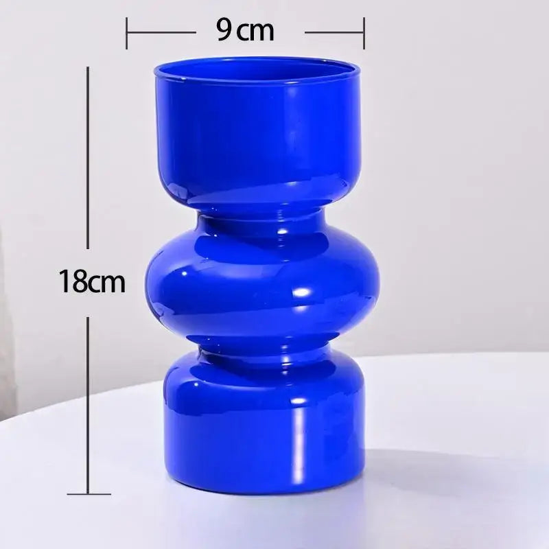 Retro red & blue glass vase living room flower decor