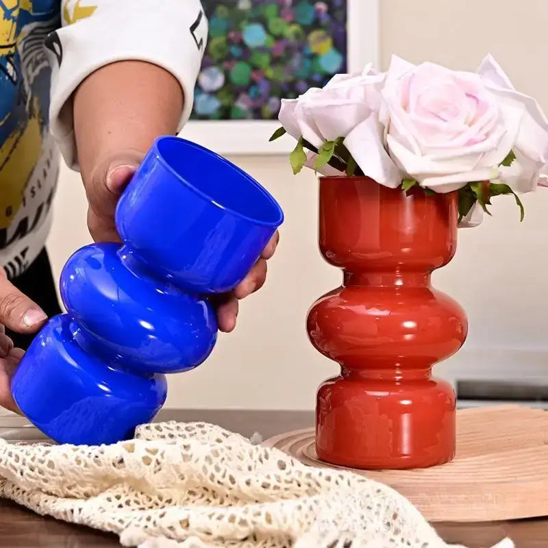 Retro red & blue glass vase living room flower decor