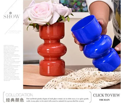 Retro red & blue glass vase living room flower decor