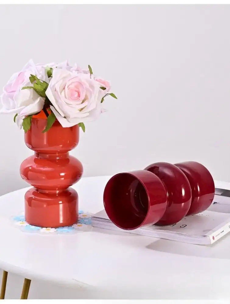 Retro red & blue glass vase living room flower decor