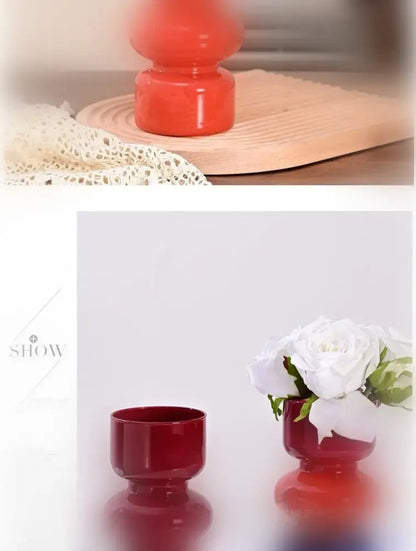 Retro red & blue glass vase living room flower decor