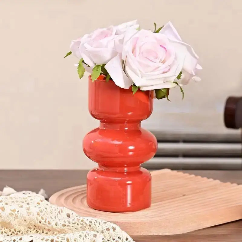 Retro red & blue glass vase living room flower decor