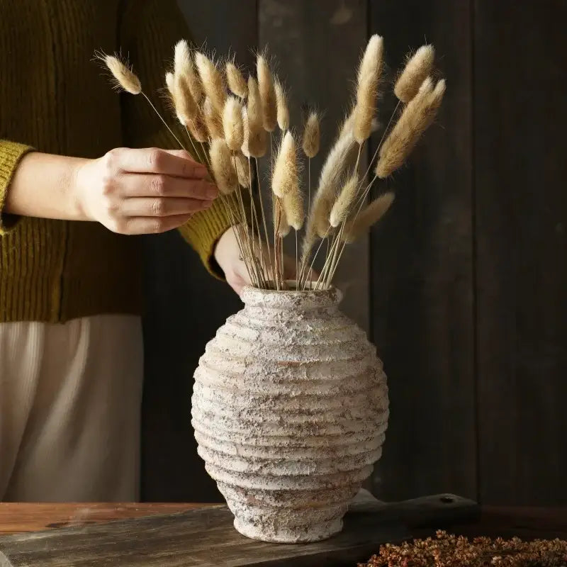 Retro handmade textured white clay vase living room home decor