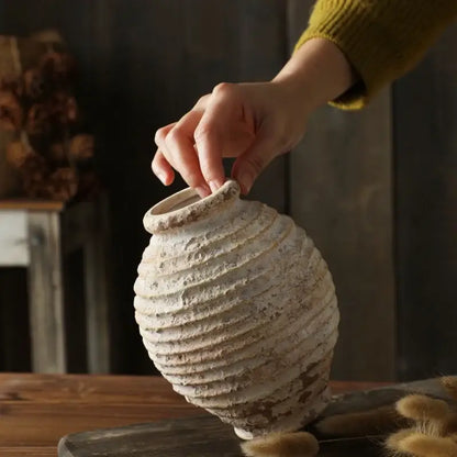 Retro handmade textured white clay vase living room home decor