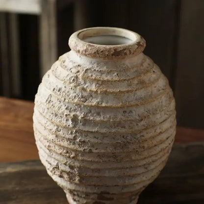 Retro handmade textured white clay vase living room home decor