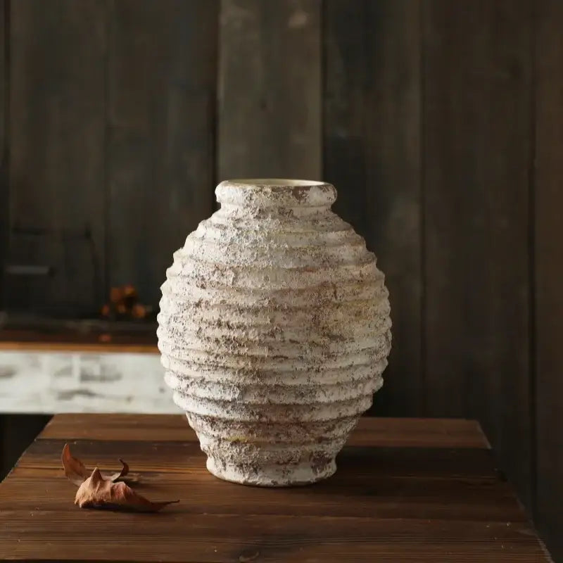 Retro handmade textured white clay vase living room home decor