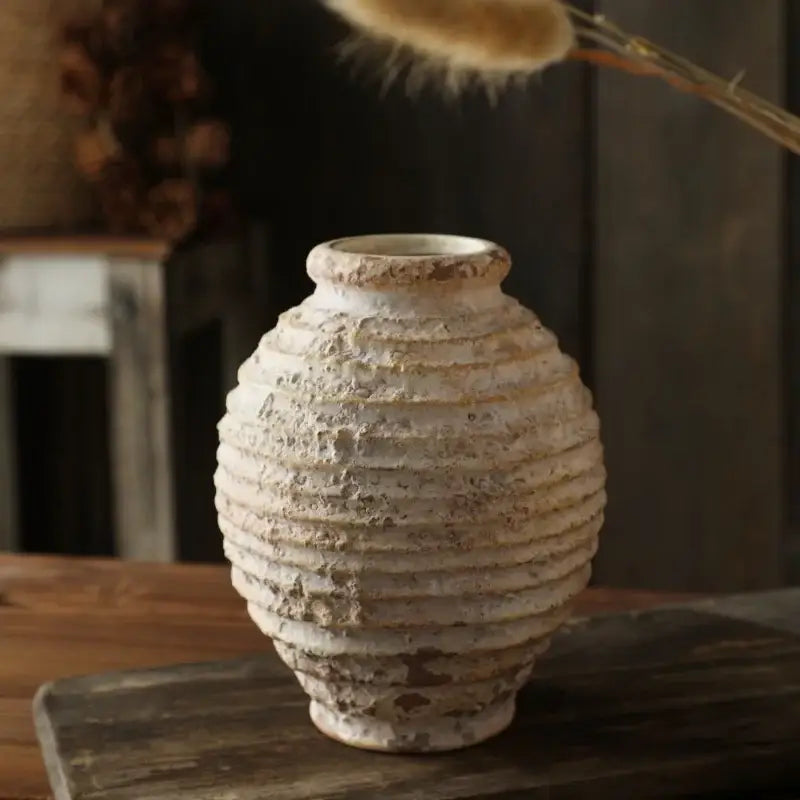 Retro handmade textured white clay vase living room home decor