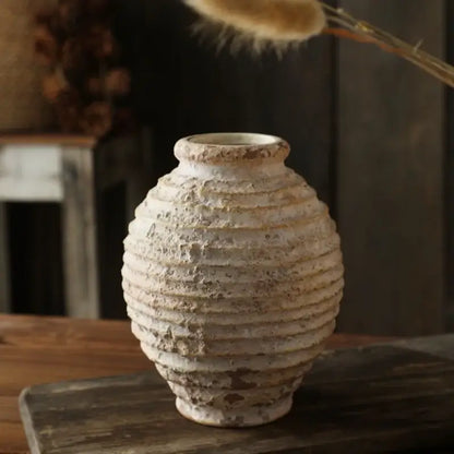 Retro handmade textured white clay vase living room home decor