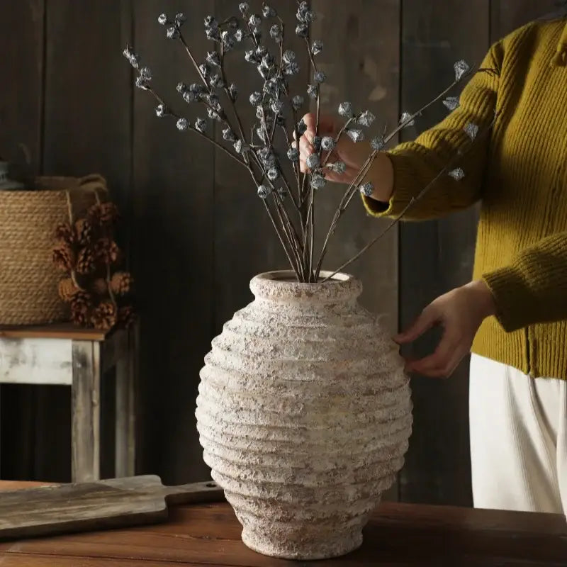 Retro handmade textured white clay vase living room home decor