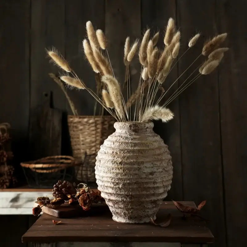 Retro handmade textured white clay vase living room home decor