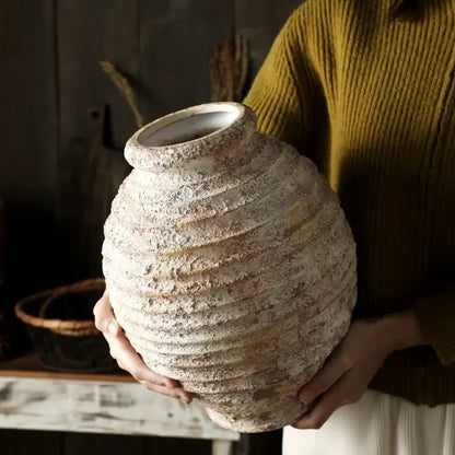 Retro handmade textured white clay vase living room home decor