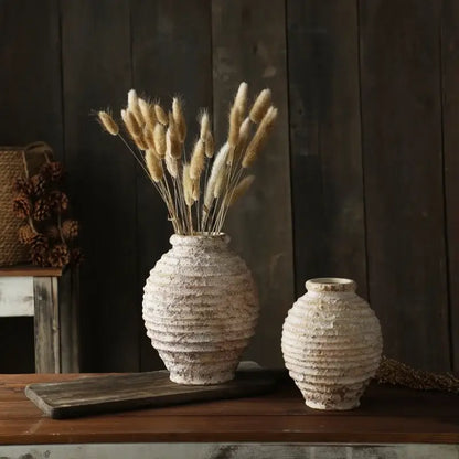 Retro handmade textured white clay vase living room home decor
