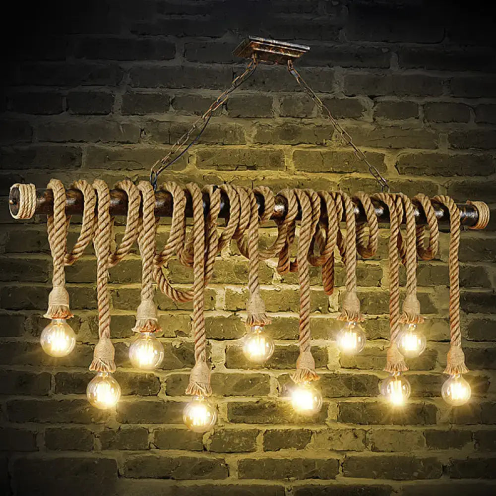 Industrial retro hemp rope exposed bulb pendant light – dining room