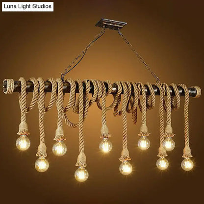 Industrial retro hemp rope exposed bulb pendant light – dining room