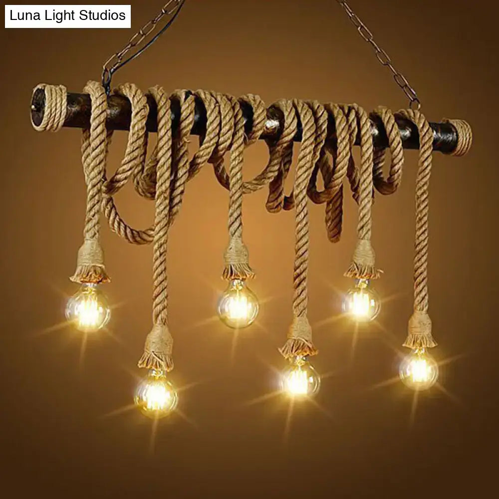 Industrial retro hemp rope exposed bulb pendant light – dining room