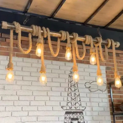 Industrial retro hemp rope exposed bulb pendant light – dining room