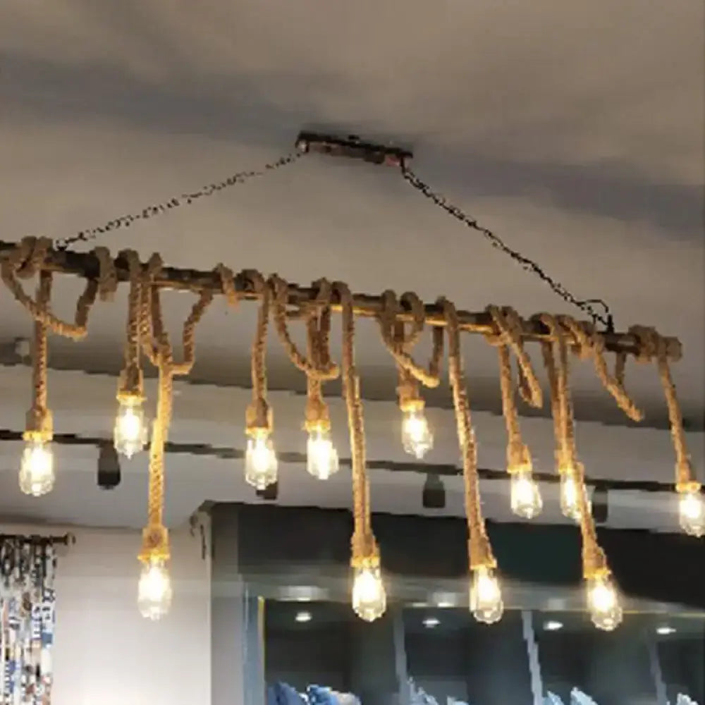 Industrial retro hemp rope exposed bulb pendant light – dining room