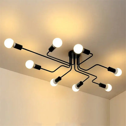 Retro industrial wrought iron 8 light ceiling fixture living room