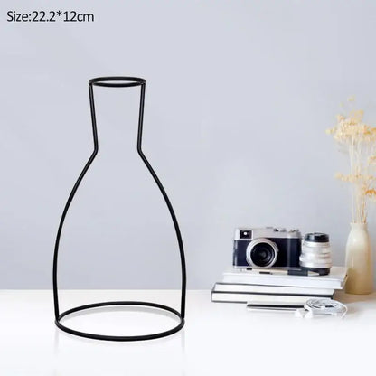 Retro iron black wireframe glass vase pot ornament for living room