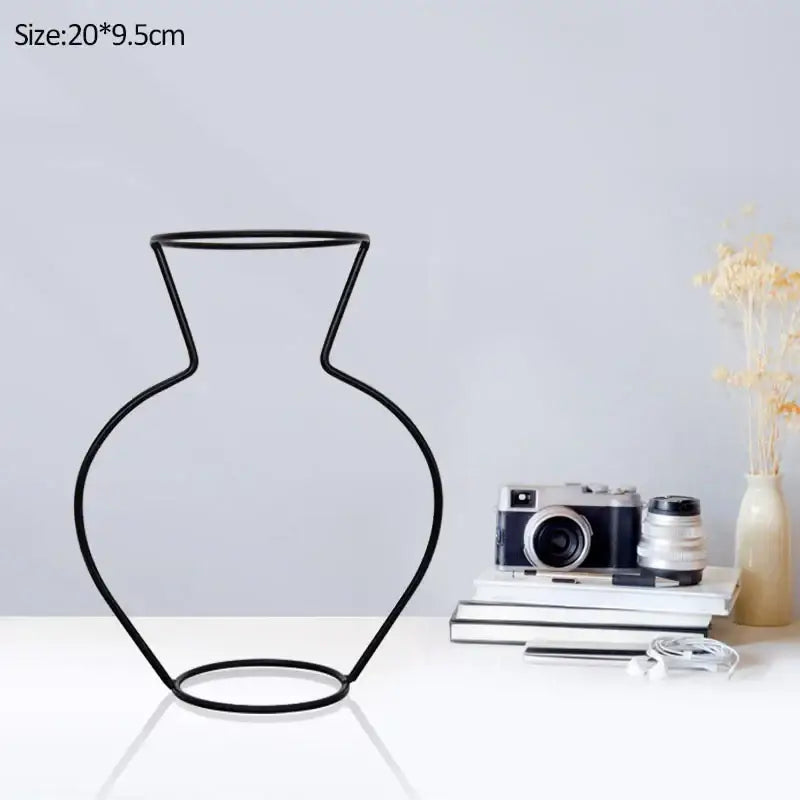 Retro iron black wireframe glass vase pot ornament for living room