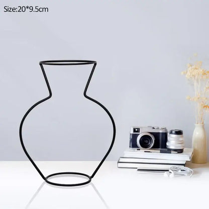 Retro iron black wireframe glass vase pot ornament for living room