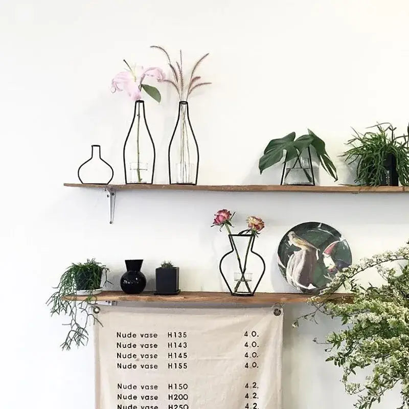 Retro iron black wireframe glass vase pot ornament for living room