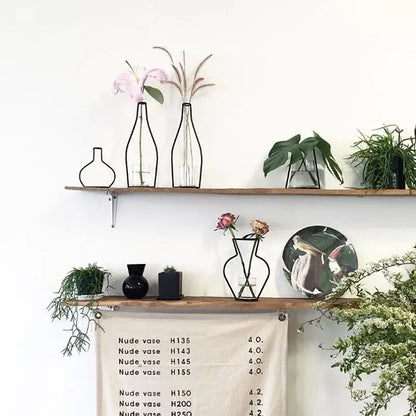Retro iron black wireframe glass vase pot ornament for living room